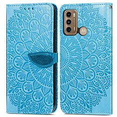 Custodia Portafoglio In Pelle Fantasia Modello Cover con Supporto S04D per Motorola Moto G60 Blu