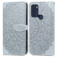 Custodia Portafoglio In Pelle Fantasia Modello Cover con Supporto S04D per Motorola Moto G60s Grigio