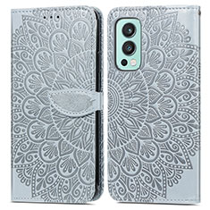 Custodia Portafoglio In Pelle Fantasia Modello Cover con Supporto S04D per OnePlus Nord 2 5G Grigio