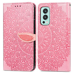 Custodia Portafoglio In Pelle Fantasia Modello Cover con Supporto S04D per OnePlus Nord 2 5G Oro Rosa