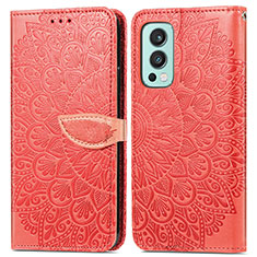 Custodia Portafoglio In Pelle Fantasia Modello Cover con Supporto S04D per OnePlus Nord 2 5G Rosso