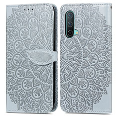 Custodia Portafoglio In Pelle Fantasia Modello Cover con Supporto S04D per OnePlus Nord CE 5G Grigio