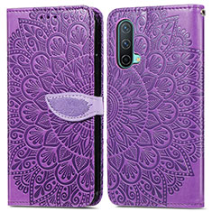 Custodia Portafoglio In Pelle Fantasia Modello Cover con Supporto S04D per OnePlus Nord CE 5G Viola