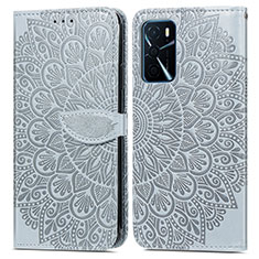 Custodia Portafoglio In Pelle Fantasia Modello Cover con Supporto S04D per Oppo A16 Grigio