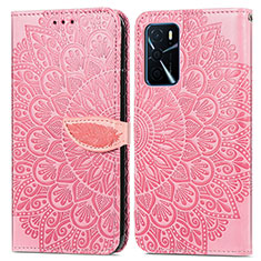 Custodia Portafoglio In Pelle Fantasia Modello Cover con Supporto S04D per Oppo A16s Oro Rosa