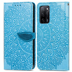 Custodia Portafoglio In Pelle Fantasia Modello Cover con Supporto S04D per Oppo A55 5G Blu