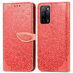 Custodia Portafoglio In Pelle Fantasia Modello Cover con Supporto S04D per Oppo A55 5G Rosso