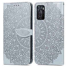 Custodia Portafoglio In Pelle Fantasia Modello Cover con Supporto S04D per Oppo A55S 5G Grigio