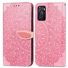 Custodia Portafoglio In Pelle Fantasia Modello Cover con Supporto S04D per Oppo A55S 5G Oro Rosa