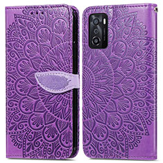 Custodia Portafoglio In Pelle Fantasia Modello Cover con Supporto S04D per Oppo A55S 5G Viola