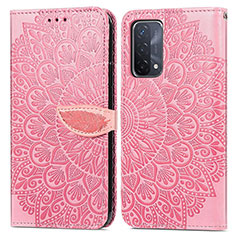 Custodia Portafoglio In Pelle Fantasia Modello Cover con Supporto S04D per Oppo A74 5G Oro Rosa