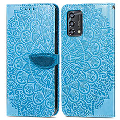 Custodia Portafoglio In Pelle Fantasia Modello Cover con Supporto S04D per Oppo F19 Blu