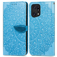 Custodia Portafoglio In Pelle Fantasia Modello Cover con Supporto S04D per Oppo Find X5 5G Blu