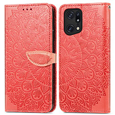 Custodia Portafoglio In Pelle Fantasia Modello Cover con Supporto S04D per Oppo Find X5 Pro 5G Rosso