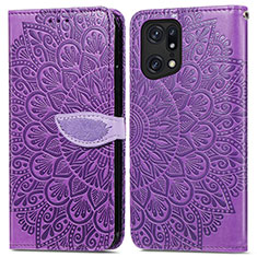 Custodia Portafoglio In Pelle Fantasia Modello Cover con Supporto S04D per Oppo Find X5 Pro 5G Viola