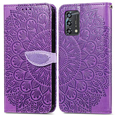 Custodia Portafoglio In Pelle Fantasia Modello Cover con Supporto S04D per Oppo Reno6 Lite Viola