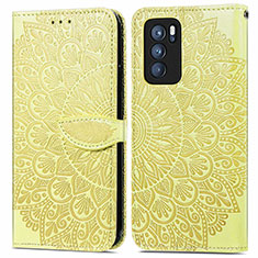 Custodia Portafoglio In Pelle Fantasia Modello Cover con Supporto S04D per Oppo Reno6 Pro 5G India Giallo