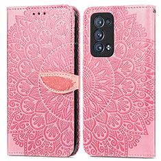 Custodia Portafoglio In Pelle Fantasia Modello Cover con Supporto S04D per Oppo Reno6 Pro+ Plus 5G Oro Rosa