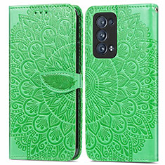 Custodia Portafoglio In Pelle Fantasia Modello Cover con Supporto S04D per Oppo Reno6 Pro+ Plus 5G Verde