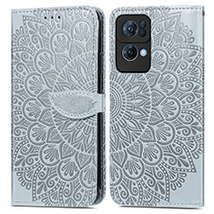 Custodia Portafoglio In Pelle Fantasia Modello Cover con Supporto S04D per Oppo Reno7 Pro 5G Grigio