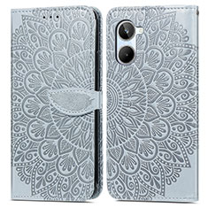 Custodia Portafoglio In Pelle Fantasia Modello Cover con Supporto S04D per Realme 10 4G Grigio