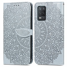 Custodia Portafoglio In Pelle Fantasia Modello Cover con Supporto S04D per Realme 9 5G India Grigio