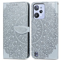 Custodia Portafoglio In Pelle Fantasia Modello Cover con Supporto S04D per Realme C31 Grigio