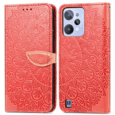 Custodia Portafoglio In Pelle Fantasia Modello Cover con Supporto S04D per Realme C31 Rosso