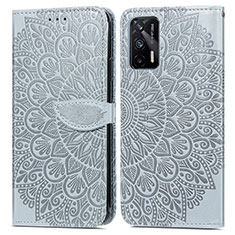 Custodia Portafoglio In Pelle Fantasia Modello Cover con Supporto S04D per Realme GT 5G Grigio