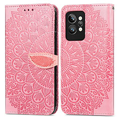 Custodia Portafoglio In Pelle Fantasia Modello Cover con Supporto S04D per Realme GT2 Pro 5G Oro Rosa