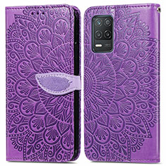 Custodia Portafoglio In Pelle Fantasia Modello Cover con Supporto S04D per Realme Q3 5G Viola