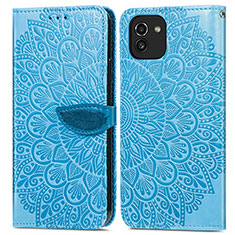 Custodia Portafoglio In Pelle Fantasia Modello Cover con Supporto S04D per Samsung Galaxy A03 Blu