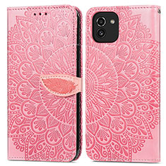 Custodia Portafoglio In Pelle Fantasia Modello Cover con Supporto S04D per Samsung Galaxy A03 Oro Rosa