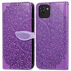 Custodia Portafoglio In Pelle Fantasia Modello Cover con Supporto S04D per Samsung Galaxy A03 Viola