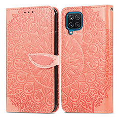 Custodia Portafoglio In Pelle Fantasia Modello Cover con Supporto S04D per Samsung Galaxy A12 5G Arancione