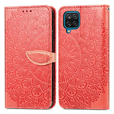 Custodia Portafoglio In Pelle Fantasia Modello Cover con Supporto S04D per Samsung Galaxy A12 Rosso