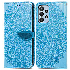 Custodia Portafoglio In Pelle Fantasia Modello Cover con Supporto S04D per Samsung Galaxy A23 4G Blu