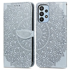 Custodia Portafoglio In Pelle Fantasia Modello Cover con Supporto S04D per Samsung Galaxy A23 4G Grigio