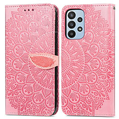 Custodia Portafoglio In Pelle Fantasia Modello Cover con Supporto S04D per Samsung Galaxy A23 4G Oro Rosa