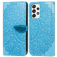 Custodia Portafoglio In Pelle Fantasia Modello Cover con Supporto S04D per Samsung Galaxy A33 5G Blu