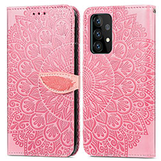 Custodia Portafoglio In Pelle Fantasia Modello Cover con Supporto S04D per Samsung Galaxy A52 4G Oro Rosa