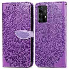 Custodia Portafoglio In Pelle Fantasia Modello Cover con Supporto S04D per Samsung Galaxy A52 5G Viola