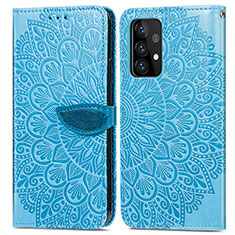 Custodia Portafoglio In Pelle Fantasia Modello Cover con Supporto S04D per Samsung Galaxy A72 4G Blu