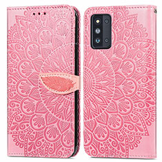 Custodia Portafoglio In Pelle Fantasia Modello Cover con Supporto S04D per Samsung Galaxy F52 5G Oro Rosa