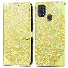 Custodia Portafoglio In Pelle Fantasia Modello Cover con Supporto S04D per Samsung Galaxy M21s Giallo