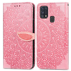 Custodia Portafoglio In Pelle Fantasia Modello Cover con Supporto S04D per Samsung Galaxy M31 Oro Rosa