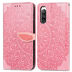 Custodia Portafoglio In Pelle Fantasia Modello Cover con Supporto S04D per Sony Xperia 10 IV Oro Rosa