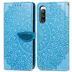 Custodia Portafoglio In Pelle Fantasia Modello Cover con Supporto S04D per Sony Xperia 10 IV SO-52C Blu