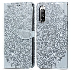 Custodia Portafoglio In Pelle Fantasia Modello Cover con Supporto S04D per Sony Xperia 10 IV SO-52C Grigio