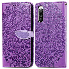 Custodia Portafoglio In Pelle Fantasia Modello Cover con Supporto S04D per Sony Xperia 10 IV SOG07 Viola